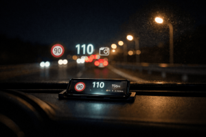 Ночная поездка и мягкое отражение света смартфона на стекле